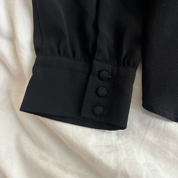 Black cutout choker crepe long sleeve blouse women's large - Picture 6 of 10